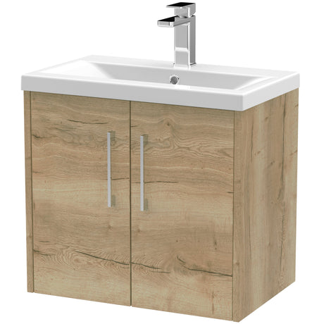 Hudson Reed Juno 600mm Wall Hung Vanity Unit & Basin, 2 Doors Autumn Oak JNU1823A