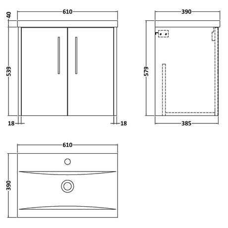 Hudson Reed Juno 600mm Wall Hung Vanity Unit & Basin, 2 Doors Autumn Oak JNU1823A LD