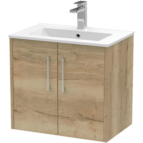 Hudson Reed Juno 600mm Wall Hung Vanity Unit & Basin, 2 Doors Autumn Oak JNU1823B