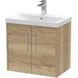 Hudson Reed Juno 600mm Wall Hung Vanity Unit & Basin, 2 Doors Autumn Oak JNU1823D