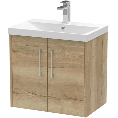 Hudson Reed Juno 600mm Wall Hung Vanity Unit & Basin, 2 Doors Autumn Oak JNU1823D
