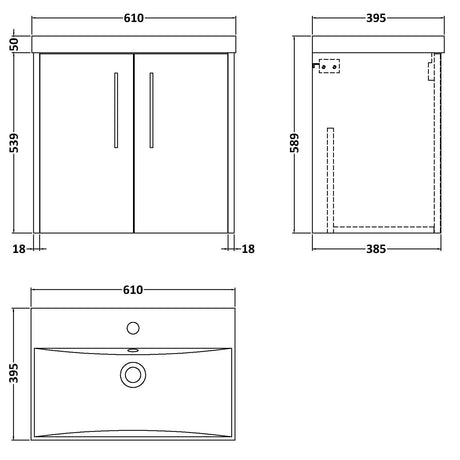 Hudson Reed Juno 600mm Wall Hung Vanity Unit & Basin, 2 Doors Autumn Oak JNU1823D LD