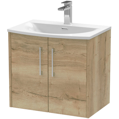 Hudson Reed Juno 600mm Wall Hung Vanity Unit & Basin, 2 Doors Autumn Oak JNU1823G