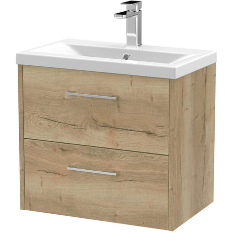 Hudson Reed Juno 600mm Wall Hung Vanity Unit & Basin, 2 Drawers Autumn Oak JNU1824A