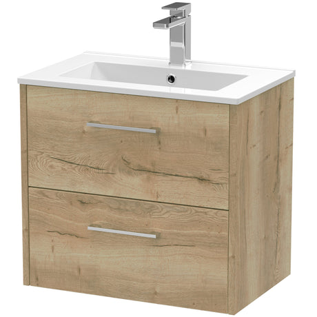 Hudson Reed Juno 600mm Wall Hung Vanity Unit & Basin, 2 Drawers Autumn Oak JNU1824B
