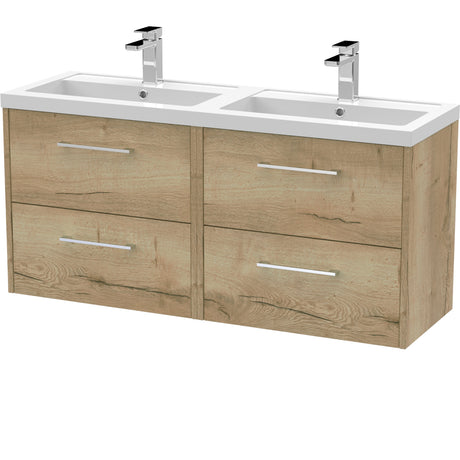 Hudson Reed Juno 1200mm Wall Hung Double Basin Vanity Unit & Basin, 4 Drawers Autumn Oak JNU1824C