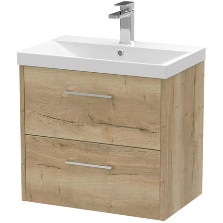 Hudson Reed Juno 600mm Wall Hung Vanity Unit & Basin, 2 Drawers Autumn Oak JNU1824D