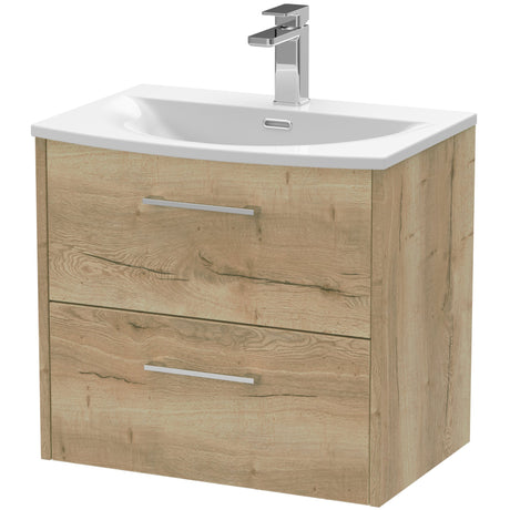 Hudson Reed Juno 600mm Wall Hung Vanity Unit & Basin, 2 Drawers Autumn Oak JNU1824G