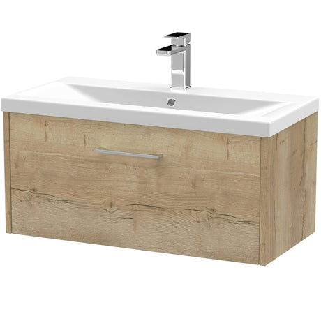 Hudson Reed Juno 800mm Wall Hung Vanity Unit & Basin, 1 Drawer Autumn Oak JNU1825A