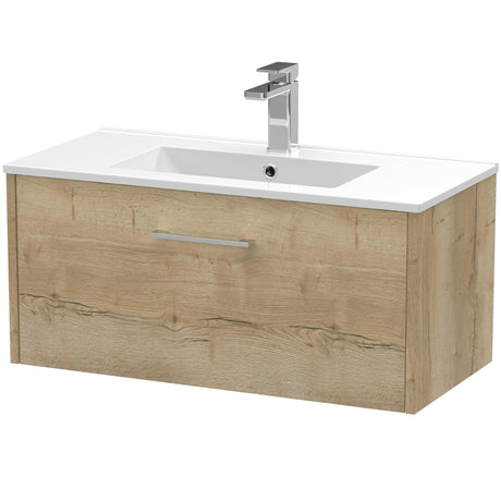 Hudson Reed Juno 800mm Wall Hung Vanity Unit & Basin, 1 Drawer Autumn Oak JNU1825B
