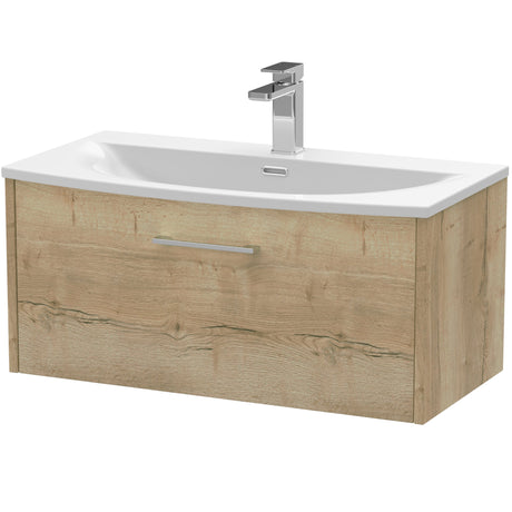 Hudson Reed Juno 800mm Wall Hung Vanity Unit & Basin, 1 Drawer Autumn Oak JNU1825G