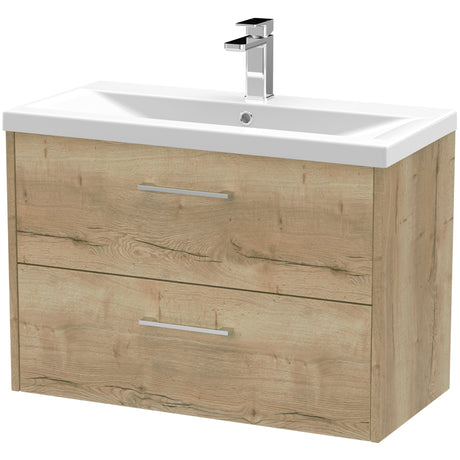 Hudson Reed Juno 800mm Wall Hung Vanity Unit & Basin, 2 Drawers Autumn Oak JNU1826A