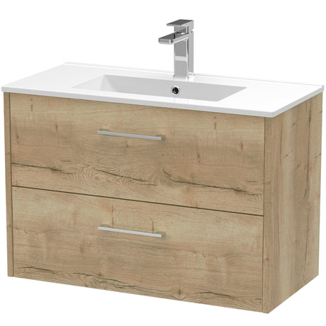 Hudson Reed Juno 800mm Wall Hung Vanity Unit & Basin, 2 Drawers Autumn Oak JNU1826B