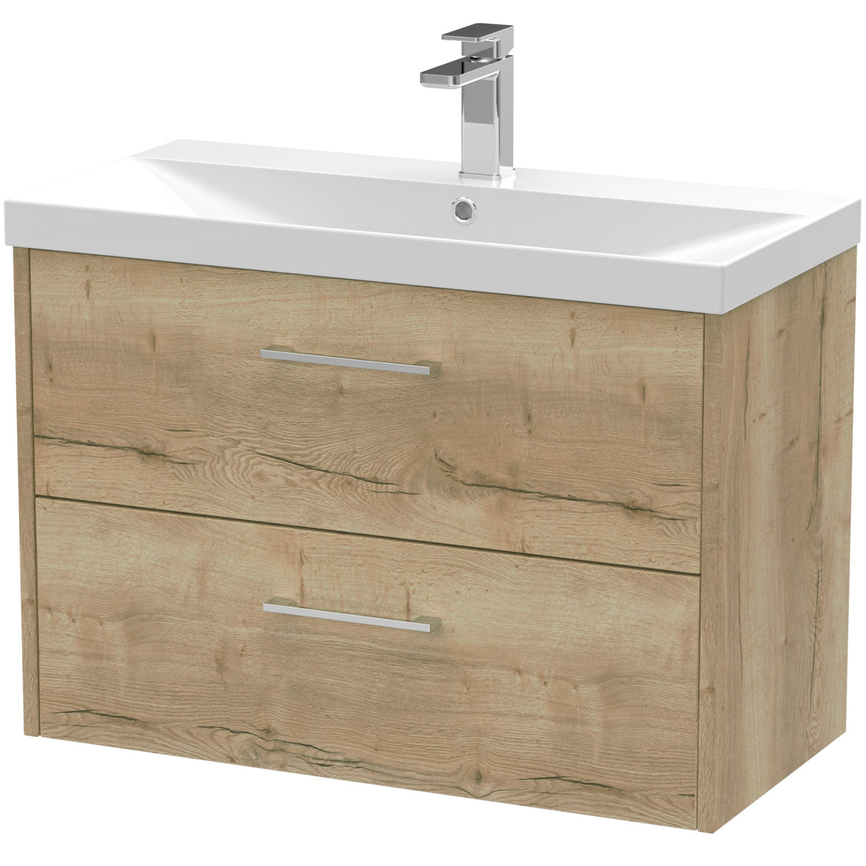 Hudson Reed Juno 800mm Wall Hung Vanity Unit & Basin, 2 Drawers Autumn Oak JNU1826D