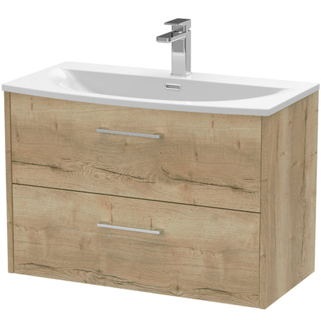Hudson Reed Juno 800mm Wall Hung Vanity Unit & Basin, 2 Drawers Autumn Oak JNU1826G