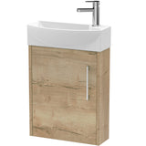 Hudson Reed Juno 440mm Compact Wall Hung Basin Vanity Unit & Basin, 1 Door Autumn Oak JNU1861L