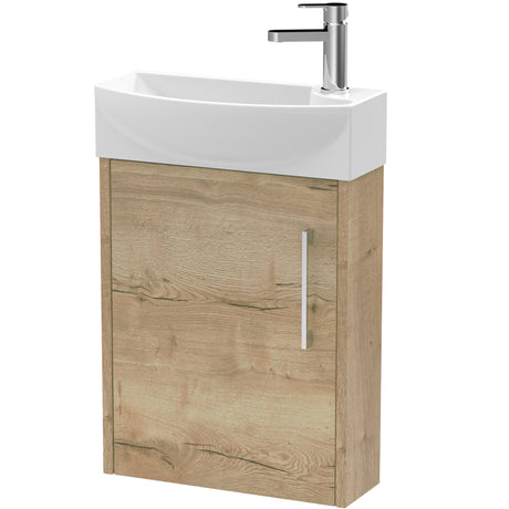 Hudson Reed Juno 440mm Compact Wall Hung Basin Vanity Unit & Basin, 1 Door Autumn Oak JNU1861L