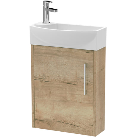 Hudson Reed Juno 440mm Compact Wall Hung Basin Vanity Unit & Basin, 1 Door Autumn Oak JNU1861R