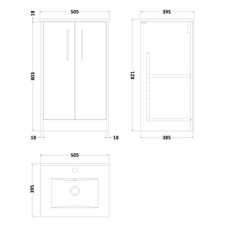 Hudson Reed Juno 500mm Freestanding Vanity Unit & Basin, 2 Doors Graphite Grey JNU2201B LD