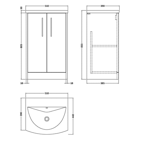 Hudson Reed Juno 500mm Freestanding Vanity Unit & Basin, 2 Doors Graphite Grey JNU2201G LD