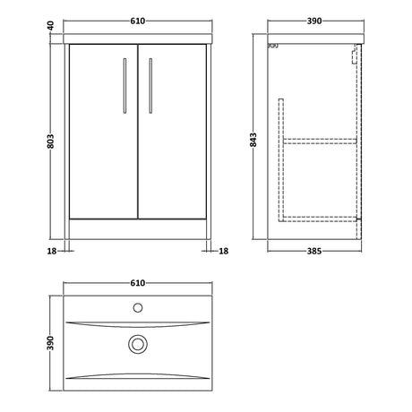 Hudson Reed Juno 600mm Freestanding Vanity Unit & Basin, 2 Doors Graphite Grey JNU2203A LD