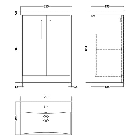 Hudson Reed Juno 600mm Freestanding Vanity Unit & Basin, 2 Doors Graphite Grey JNU2203D LD