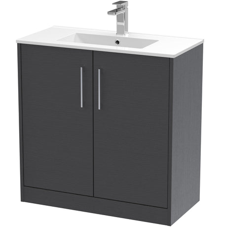 Hudson Reed Juno 800mm Freestanding Vanity Unit & Basin, 2 Doors Graphite Grey JNU2205B