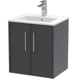 Hudson Reed Juno 500mm Wall Hung Vanity Unit & Basin, 2 Doors Graphite Grey JNU2221B