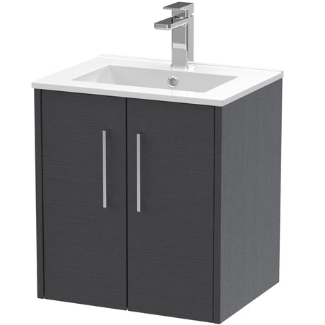 Hudson Reed Juno 500mm Wall Hung Vanity Unit & Basin, 2 Doors Graphite Grey JNU2221B