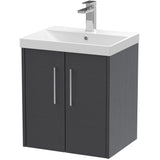 Hudson Reed Juno 500mm Wall Hung Vanity Unit & Basin, 2 Doors Graphite Grey JNU2221D