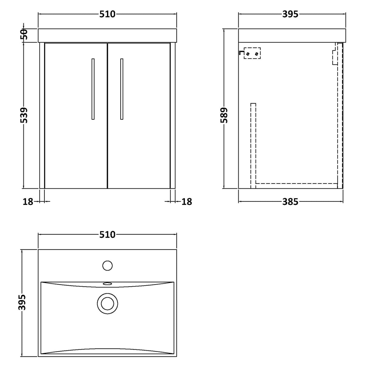 Hudson Reed Juno 500mm Wall Hung Vanity Unit & Basin, 2 Doors Graphite Grey JNU2221D LD