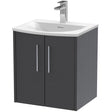Hudson Reed Juno 500mm Wall Hung Vanity Unit & Basin, 2 Doors Graphite Grey JNU2221G