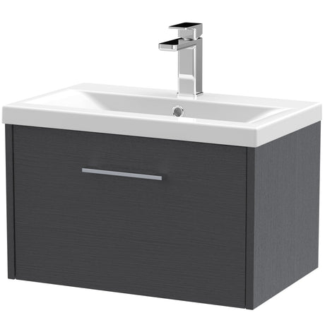 Hudson Reed Juno 600mm Wall Hung Vanity Unit & Basin, 1 Drawer Graphite Grey JNU2222A