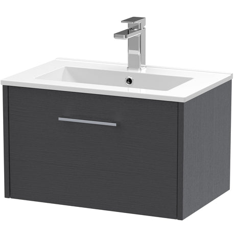 Hudson Reed Juno 600mm Wall Hung Vanity Unit & Basin, 1 Drawer Graphite Grey JNU2222B