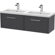 Hudson Reed Juno 1200mm Wall Hung Double Basin Vanity Unit & Basin, 2 Drawers Graphite Grey JNU2222C