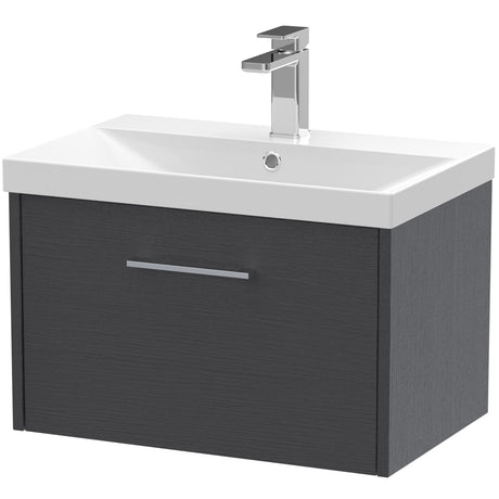 Hudson Reed Juno 600mm Wall Hung Vanity Unit & Basin, 1 Drawer Graphite Grey JNU2222D