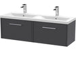 Hudson Reed Juno 1200mm Wall Hung Double Basin Vanity Unit & Basin, 2 Drawers Graphite Grey JNU2222F