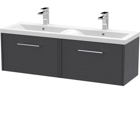 Hudson Reed Juno 1200mm Wall Hung Double Basin Vanity Unit & Basin, 2 Drawers Graphite Grey JNU2222F