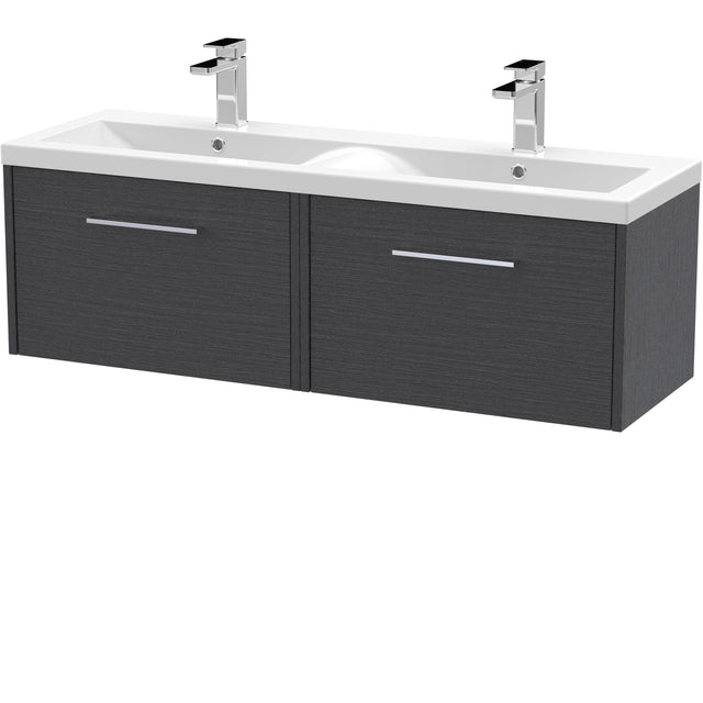 Hudson Reed Juno 1200mm Wall Hung Double Basin Vanity Unit & Basin, 2 Drawers Graphite Grey JNU2222F