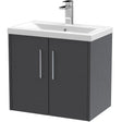 Hudson Reed Juno 600mm Wall Hung Vanity Unit & Basin, 2 Doors Graphite Grey JNU2223A