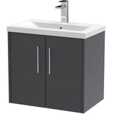 Hudson Reed Juno 600mm Wall Hung Vanity Unit & Basin, 2 Doors Graphite Grey JNU2223A