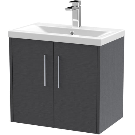 Hudson Reed Juno 600mm Wall Hung Vanity Unit & Basin, 2 Doors Graphite Grey JNU2223A