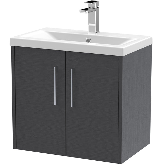 Hudson Reed Juno 600mm Wall Hung Vanity Unit & Basin, 2 Doors Graphite Grey JNU2223A