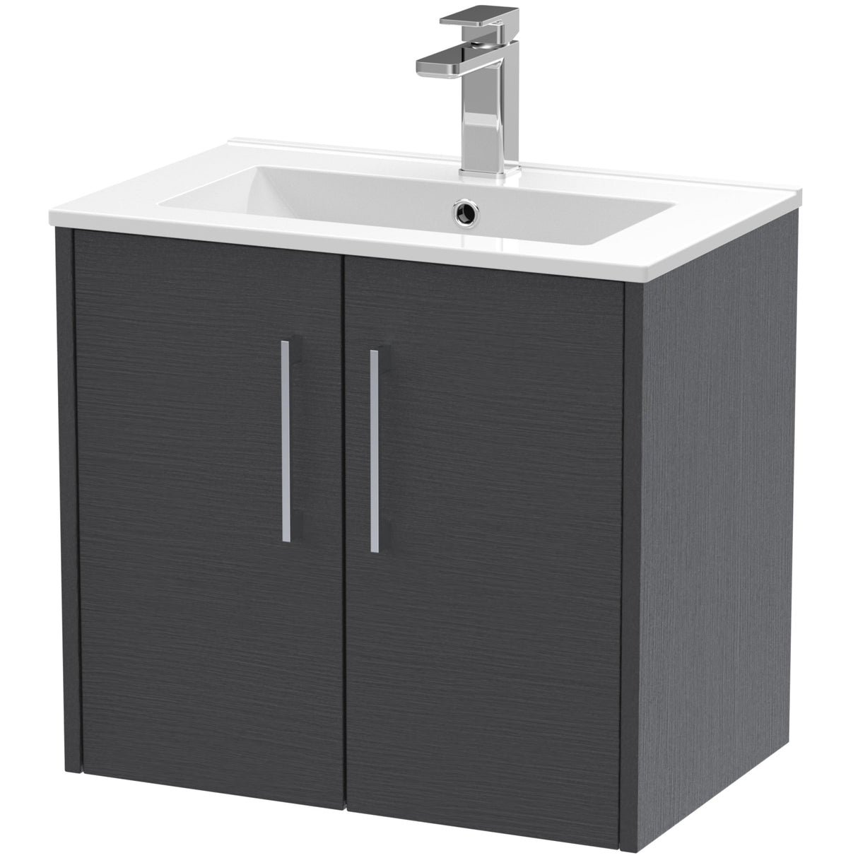 Hudson Reed Juno 600mm Wall Hung Vanity Unit & Basin, 2 Doors Graphite Grey JNU2223B