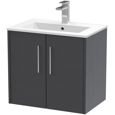 Hudson Reed Juno 600mm Wall Hung Vanity Unit & Basin, 2 Doors Graphite Grey JNU2223B