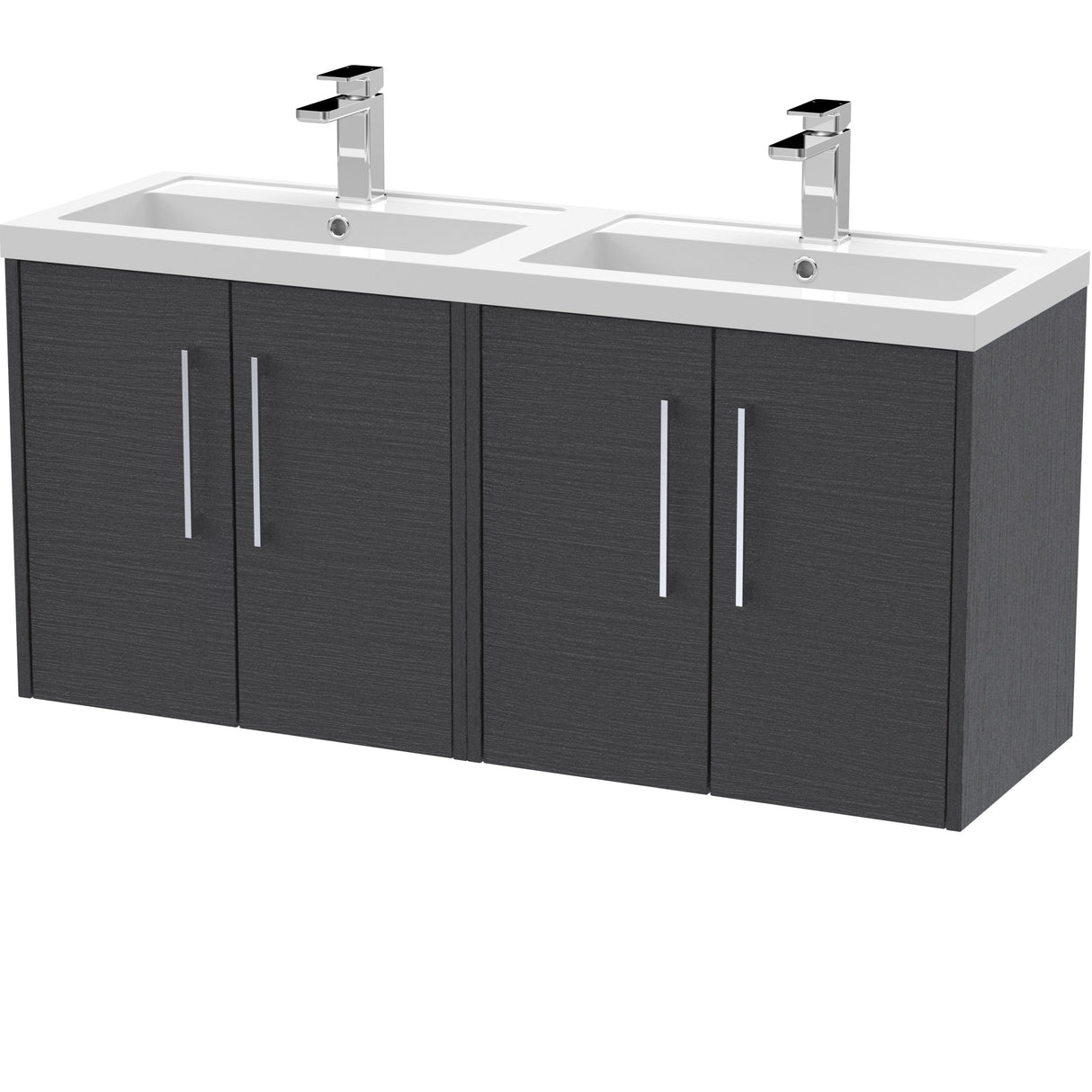 Hudson Reed Juno 1200mm Wall Hung Double Basin Vanity Unit & Basin, 4 Doors Graphite Grey JNU2223C
