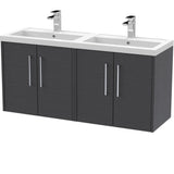 Hudson Reed Juno 1200mm Wall Hung Double Basin Vanity Unit & Basin, 4 Doors Graphite Grey JNU2223C