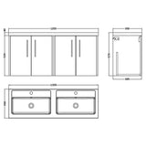 Hudson Reed Juno 1200mm Wall Hung Double Basin Vanity Unit & Basin, 4 Doors Graphite Grey JNU2223C LD