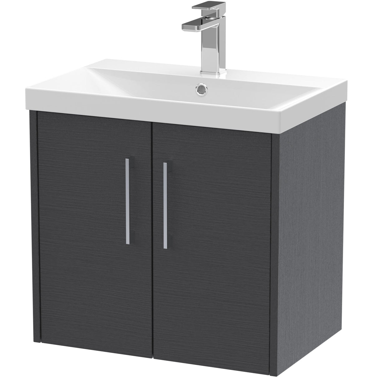 Hudson Reed Juno 600mm Wall Hung Vanity Unit & Basin, 2 Doors Graphite Grey JNU2223D