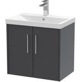 Hudson Reed Juno 600mm Wall Hung Vanity Unit & Basin, 2 Doors Graphite Grey JNU2223D